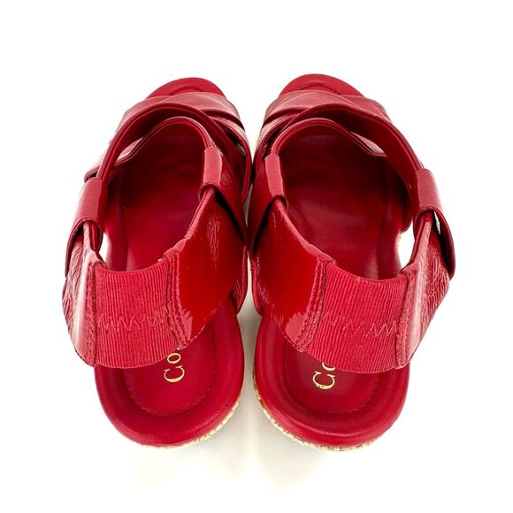 Cole Haan Platform Wedge Sandal Size 9.5 Red Leather Beige Jute Sling Back Comfy - Picture 11 of 16